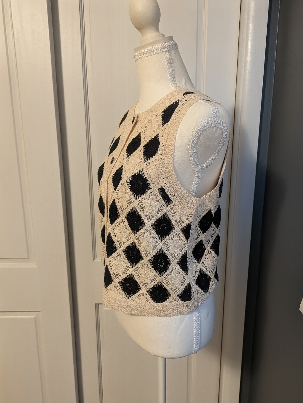 Sezane Ecru and Black Crochet Vest - Picture 2 of 3